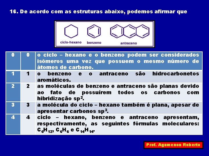 16. De acordo com as estruturas abaixo, podemos afirmar que 0 0 1 1