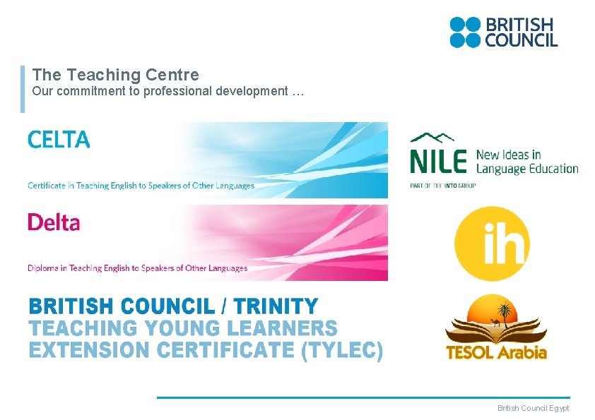 The Teaching Centre Our commitment to professional development … British Council Egypt 