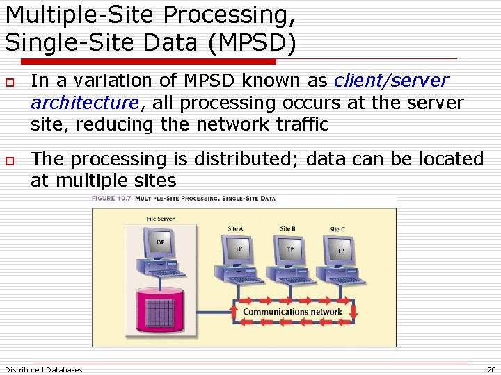 Multiple-Site Processing, Single-Site Data (MPSD) o o In a variation of MPSD known as Multiple-Site Processing, Single-Site Data (MPSD) o o In a variation of MPSD known as