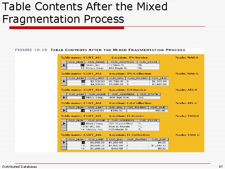 Table Contents After the Mixed Fragmentation Process Distributed Databases 47 Table Contents After the Mixed Fragmentation Process Distributed Databases 47