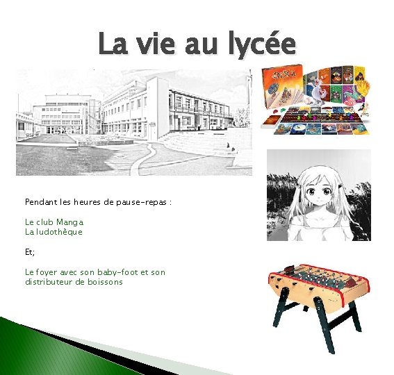 La vie au lycée Pendant les heures de pause-repas : Le club Manga La