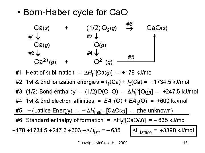  • Born-Haber cycle for Ca. O Ca(s) #1 Ca(g) #2 Ca 2+(g) +