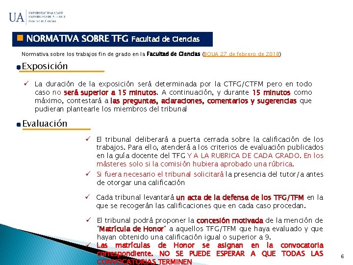  NORMATIVA SOBRE TFG Facultad de Ciencias Normativa sobre los trabajos fin de grado