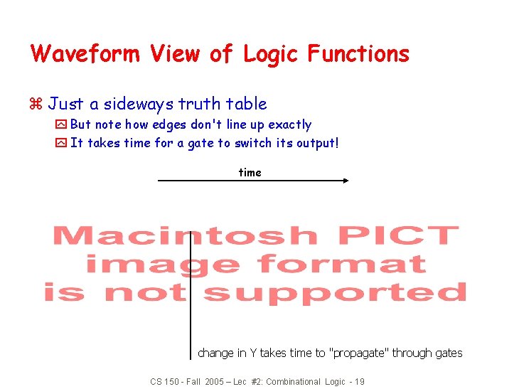 Waveform View of Logic Functions z Just a sideways truth table y But note