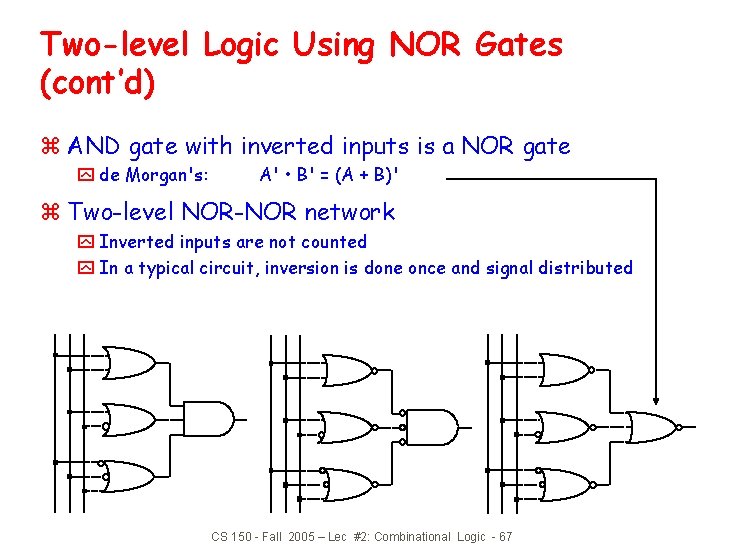 Two-level Logic Using NOR Gates (cont’d) z AND gate with inverted inputs is a