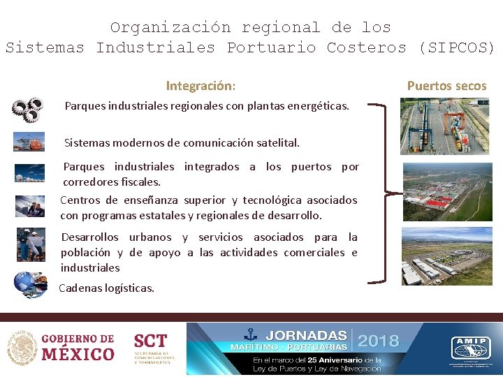 Organización regional de los Sistemas Industriales Portuario Costeros (SIPCOS) Integración: Parques industriales regionales con