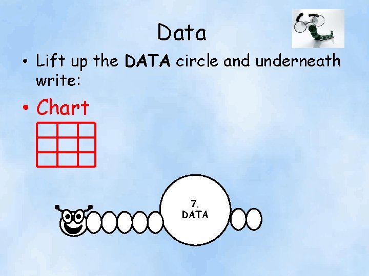 Data • Lift up the DATA circle and underneath write: • Chart 7. DATA