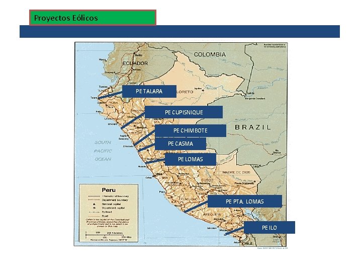 Location of the projects Proyectos Eólicos PE TALARA PE CUPISNIQUE PE CHIMBOTE PE CASMA