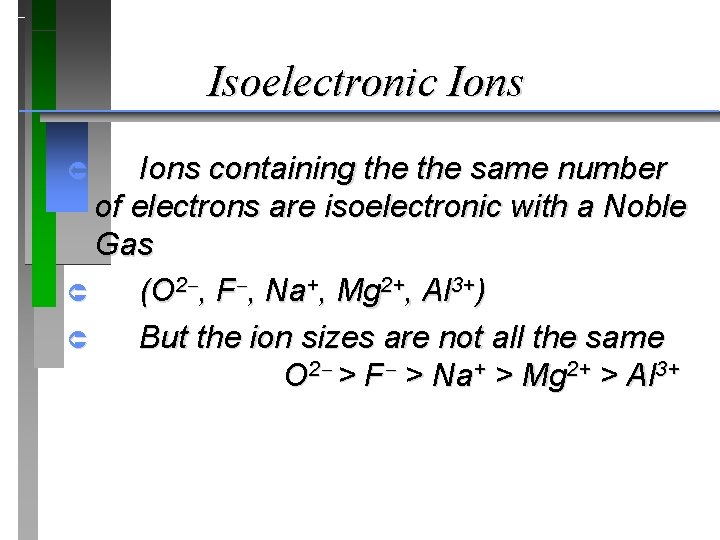 Isoelectronic Ions containing the same number of electrons are isoelectronic with a Noble Gas