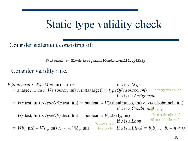 Static type validity check Consider statement consisting of: Consider validity rule. s. target=s. souce