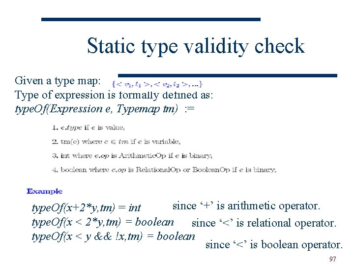 Static type validity check Given a type map: Type of expression is formally defined