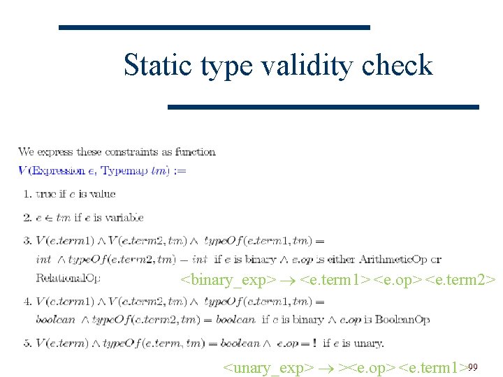 Static type validity check <binary_exp> <e. term 1> <e. op> <e. term 2> <unary_exp>