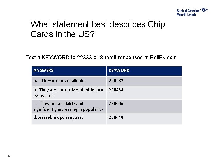 What statement best describes Chip Cards in the US? Text a KEYWORD to 22333