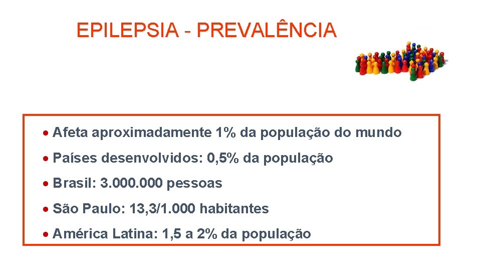 EPILEPSIA - PREVALÊNCIA · Afeta aproximadamente 1% da população do mundo · Países desenvolvidos: