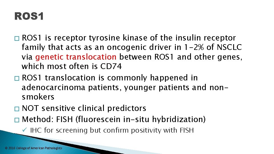 ROS 1 is receptor tyrosine kinase of the insulin receptor family that acts as