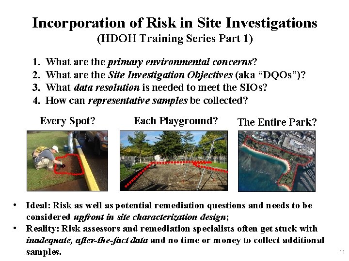 Incorporation of Risk in Site Investigations (HDOH Training Series Part 1) 1. 2. 3.