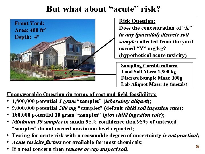 But what about “acute” risk? Front Yard: Area: 400 ft 2 Depth: 4” Risk