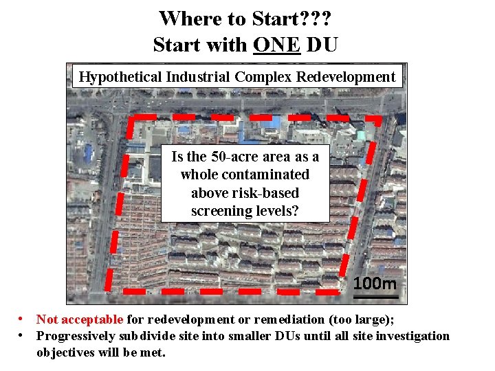 Where to Start? ? ? Start with ONE DU Hypothetical Industrial Complex Redevelopment Is