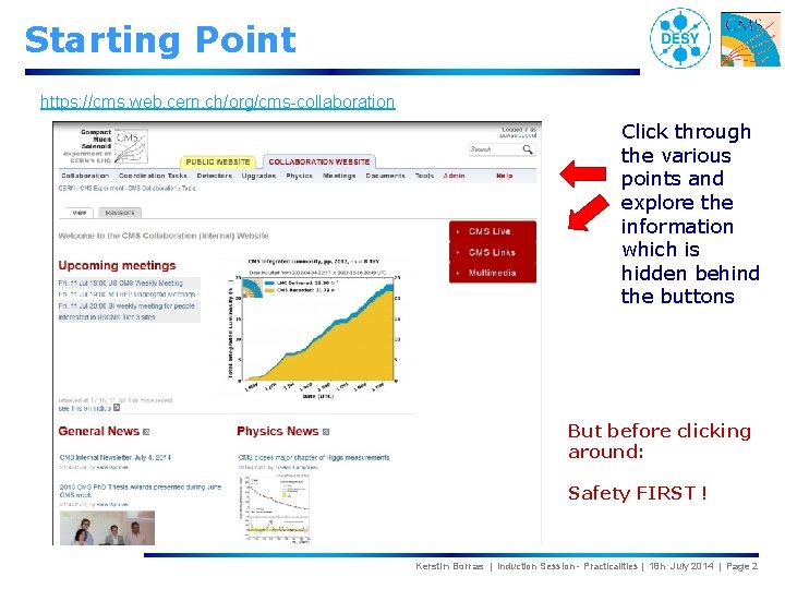 Starting Point https: //cms. web. cern. ch/org/cms-collaboration Click through the various points and explore