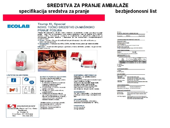 SREDSTVA ZA PRANJE AMBALAŽE specifikacija sredstva za pranje bezbjedonosni list 