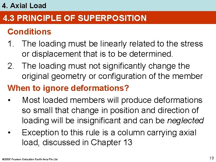 4. Axial Load 4. 3 PRINCIPLE OF SUPERPOSITION Conditions 1. The loading must be