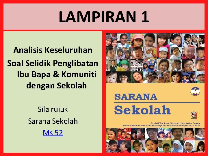 LAMPIRAN 1 Analisis Keseluruhan Soal Selidik Penglibatan Ibu Bapa & Komuniti dengan Sekolah Sila