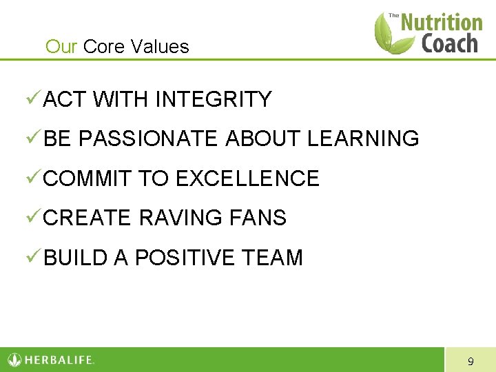 Our Core Values ACT WITH INTEGRITY BE PASSIONATE ABOUT LEARNING COMMIT TO EXCELLENCE CREATE