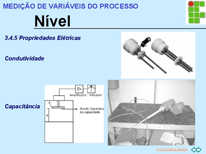 MEDIÇÃO DE VARIÁVEIS DO PROCESSO Nível 3. 4. 5 Propriedades Elétricas Condutividade Capacitância Ir