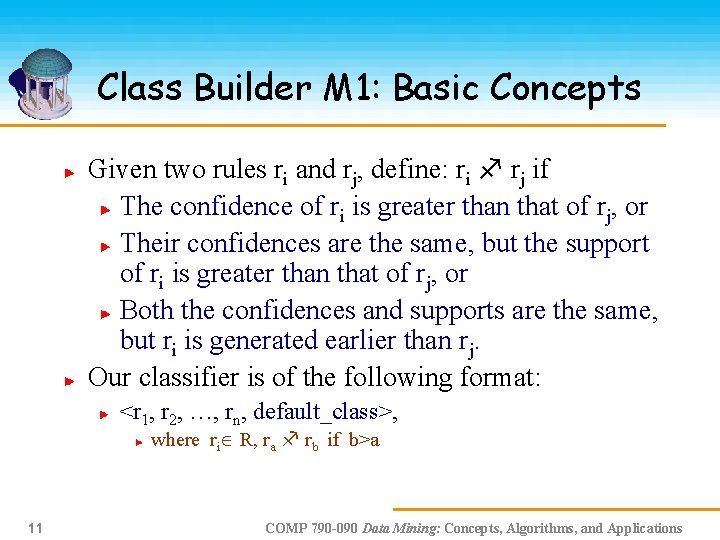 Class Builder M 1: Basic Concepts Given two rules ri and rj, define: ri