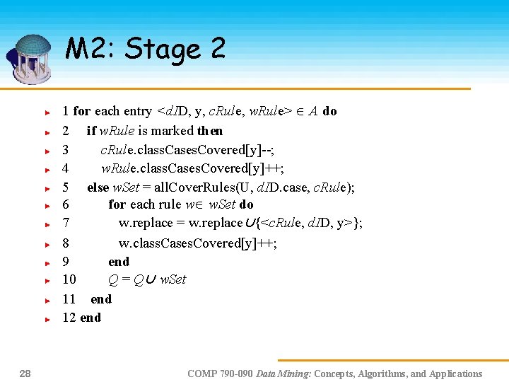 M 2: Stage 2 1 for each entry <d. ID, y, c. Rule, w.