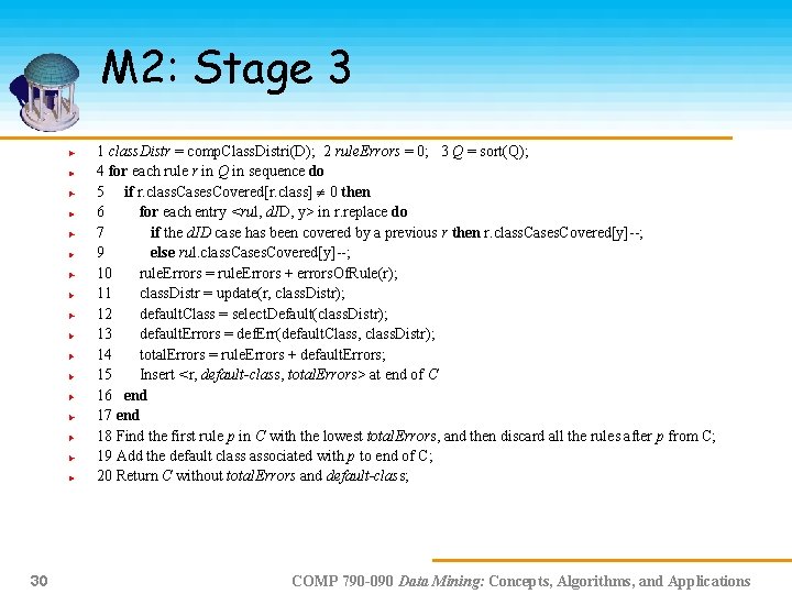 M 2: Stage 3 1 class. Distr = comp. Class. Distri(D); 2 rule. Errors