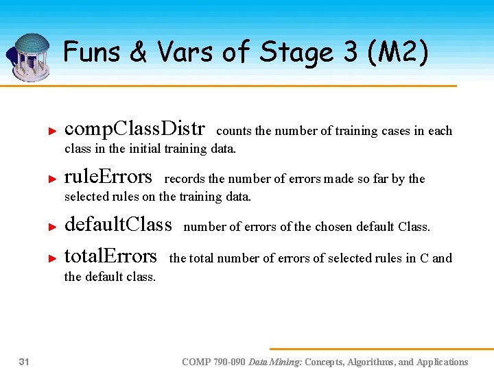 Funs & Vars of Stage 3 (M 2) comp. Class. Distr counts the number