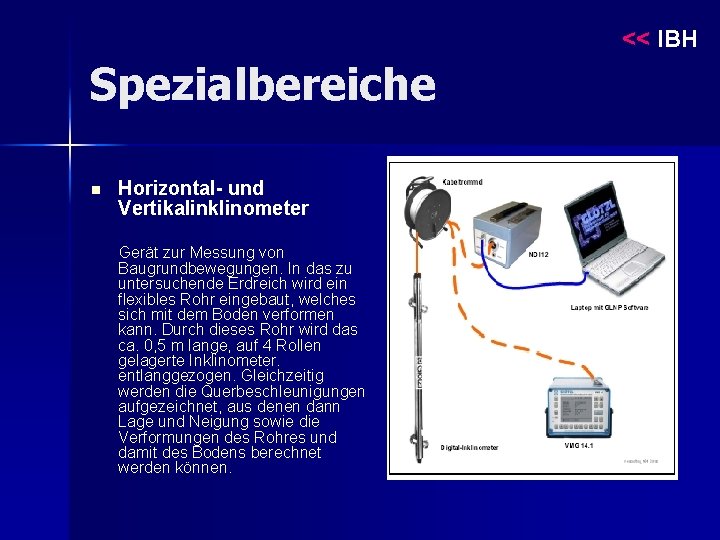 << IBH Spezialbereiche n Horizontal- und Vertikalinklinometer Gerät zur Messung von Baugrundbewegungen. In das