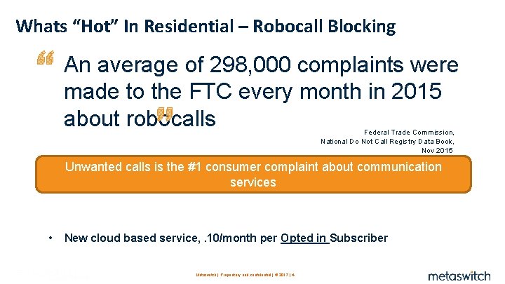 Whats “Hot” In Residential – Robocall Blocking “ An average of 298, 000 complaints