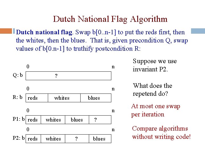 Dutch National Flag Algorithm Dutch national flag. Swap b[0. . n-1] to put the