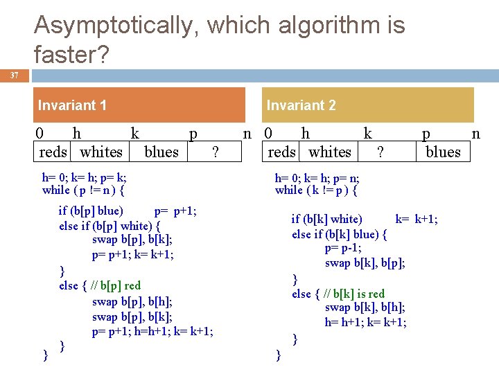 Asymptotically, which algorithm is faster? 37 Invariant 1 Invariant 2 0 h k p