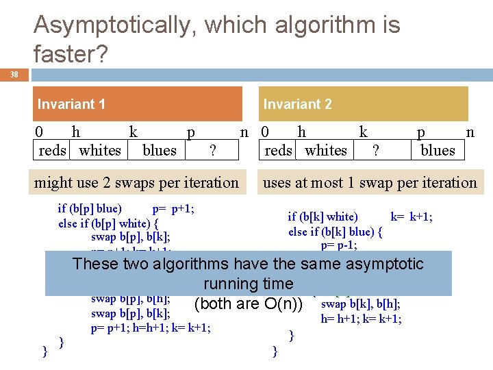 Asymptotically, which algorithm is faster? 38 Invariant 1 Invariant 2 0 h k p