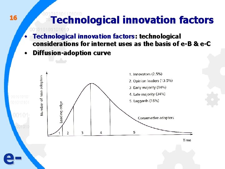 16 Technological innovation factors • Technological innovation factors: technological considerations for internet uses as