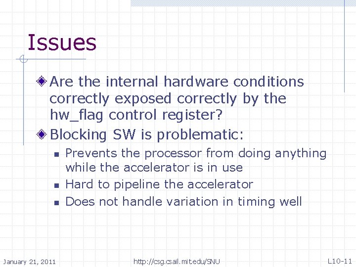 Issues Are the internal hardware conditions correctly exposed correctly by the hw_flag control register?