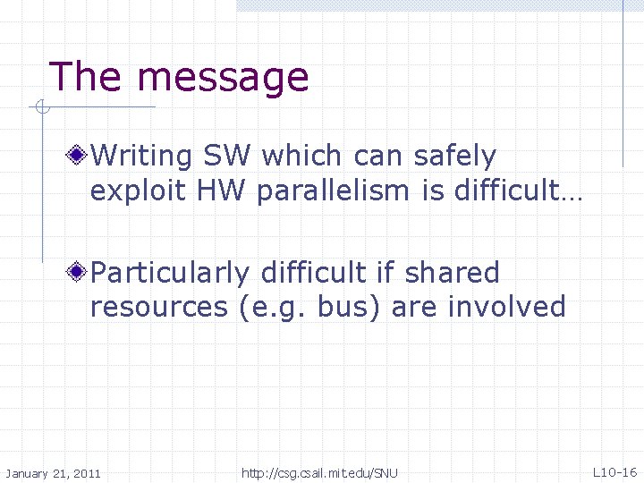 The message Writing SW which can safely exploit HW parallelism is difficult… Particularly difficult