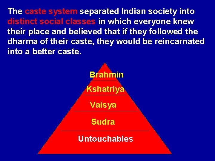 The caste system separated Indian society into distinct social classes in which everyone knew