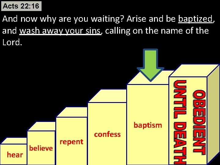 Acts 22: 16 And now why are you waiting? Arise and be baptized, and