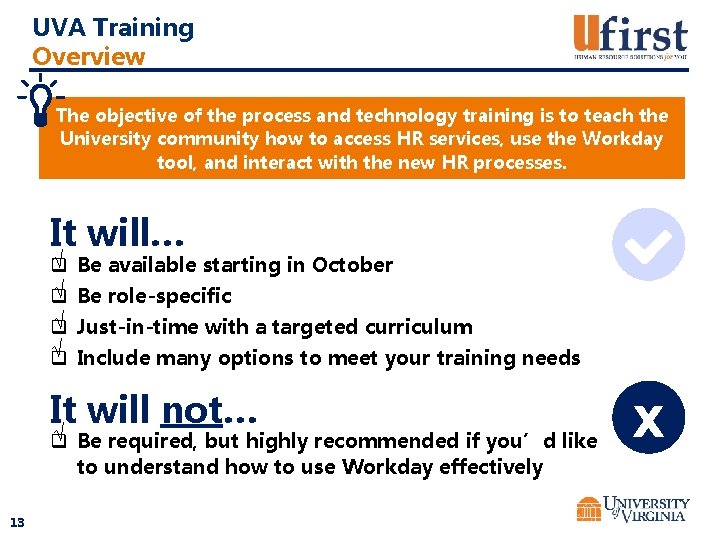 UVA Training Overview The objective of the process and technology training is to teach