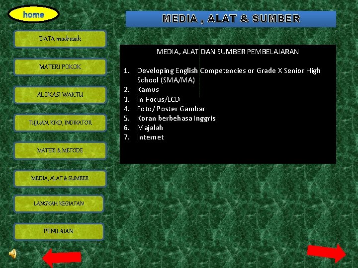 MEDIA , ALAT & SUMBER DATA madrasah MEDIA, ALAT DAN SUMBER PEMBELAJARAN MATERI POKOK