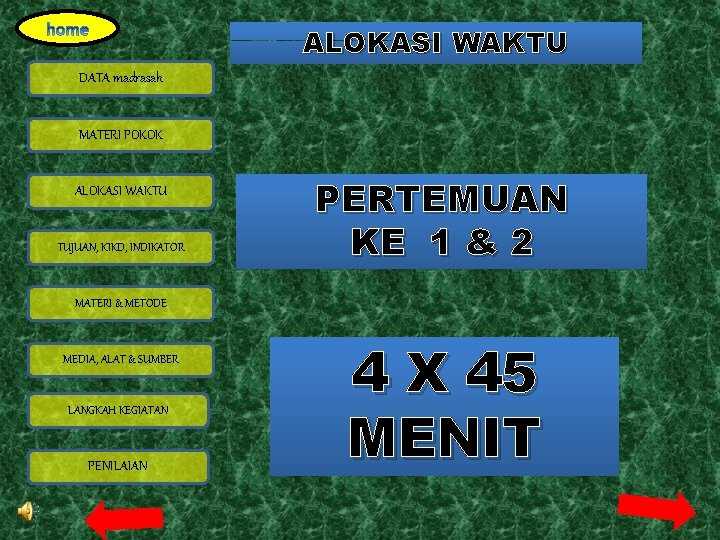 ALOKASI WAKTU DATA madrasah MATERI POKOK ALOKASI WAKTU TUJUAN, KIKD, INDIKATOR PERTEMUAN KE 1