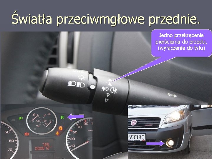 Światła przeciwmgłowe przednie. Jedno przekręcenie pierścienia do przodu, (wyłączenie do tyłu) 