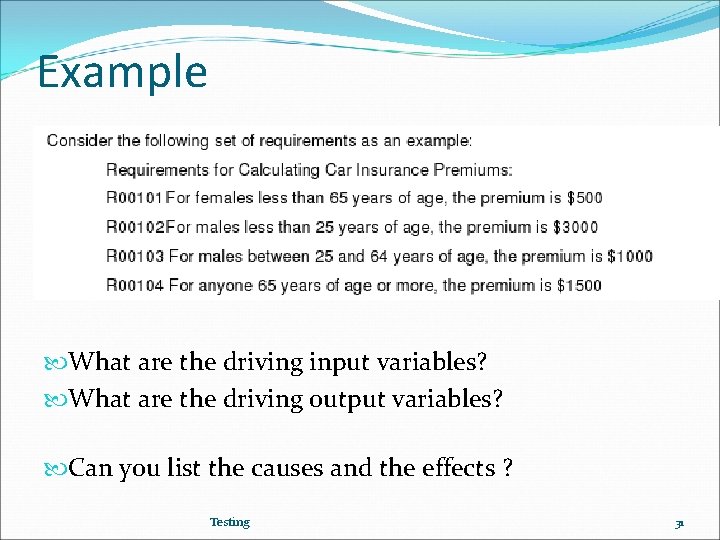Example What are the driving input variables? What are the driving output variables? Can