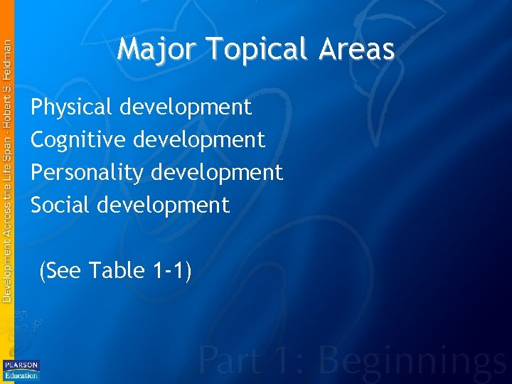 Major Topical Areas Physical development Cognitive development Personality development Social development (See Table 1