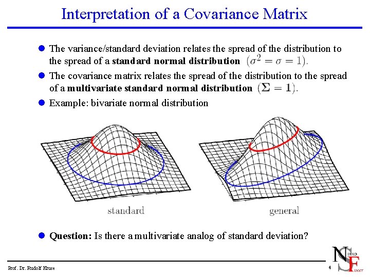 Interpretation of a Covariance Matrix l The variance/standard deviation relates the spread of the