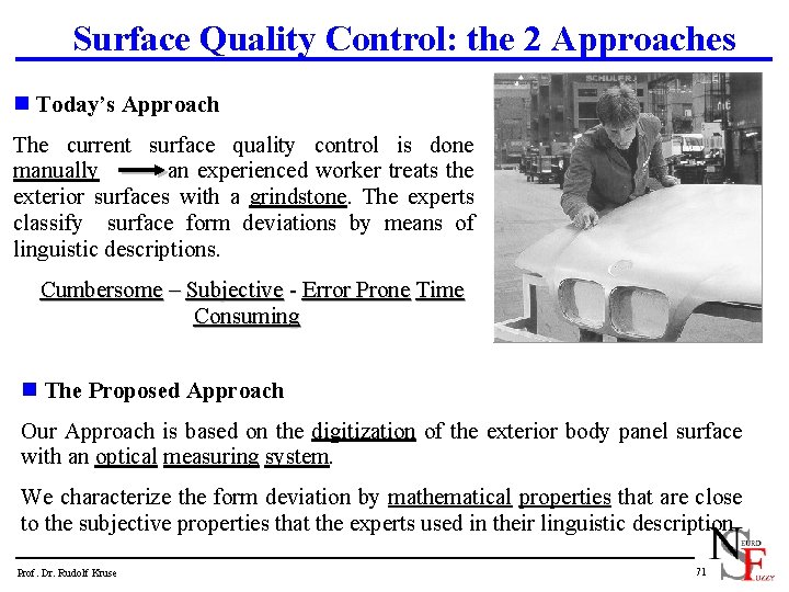 Surface Quality Control: the 2 Approaches n Today’s Approach The current surface quality control